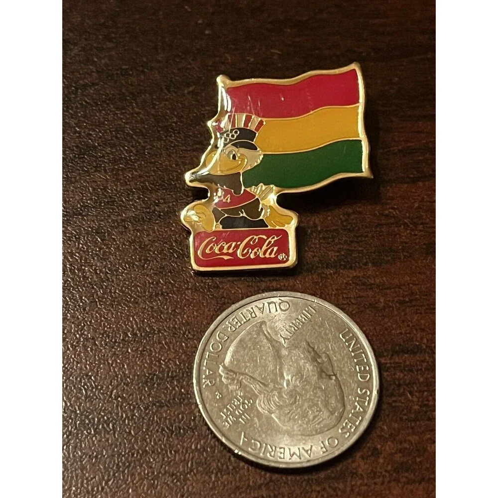 Vintage 1984 Los Angeles Olympics Coca Cola Sam Eagle Bolivia‎ Flag Lapel Pin